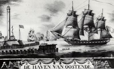 Wenzeslas Wieden (1769-1814), De haven van Oostende, 1814. Schilders van de zee