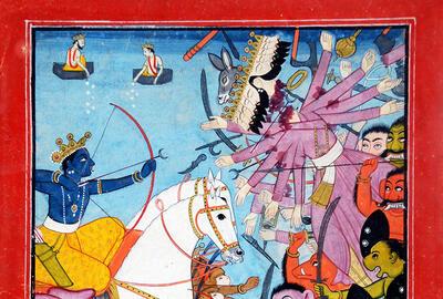 Ramayana, De strijd tussen Rama en Ravana Guler-stijl, Pahari,