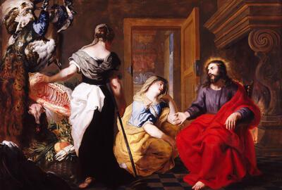 Erasmus Quellinus II en Adriaan van Utrecht, Christus in het huis van Martha en Maria. Olieverf op doek.