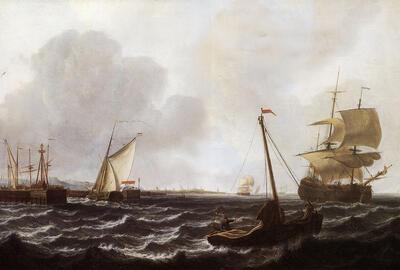 Frans-Balthasar Solvijns (1760-1824), De rede van een Nederlandse haven, 1787. Schilders van de zee